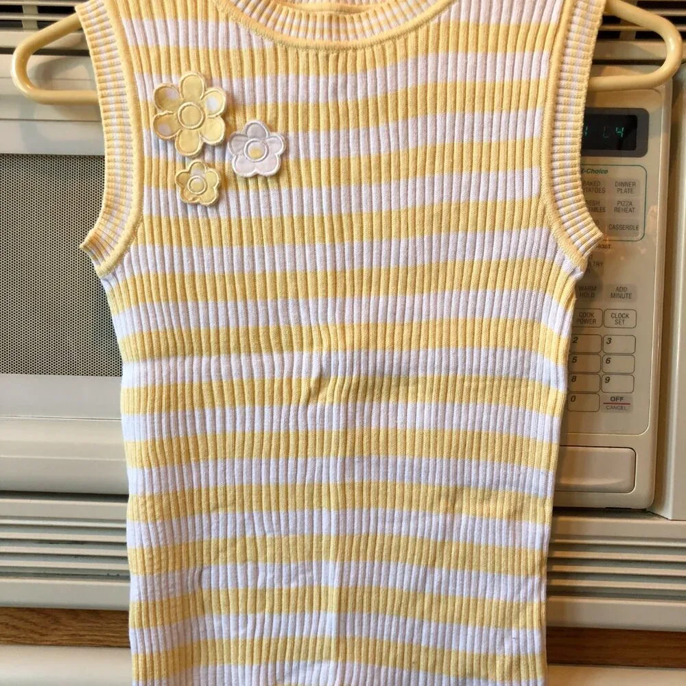 The Children's Place Girl's Ribbed Stripe Sleeveless T Shirt Yellow & White XL